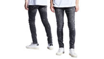 Designer Vintage Black Damage Jeans For Men Skinny Fit Paint Splattered Jeans Man With1