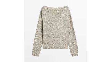 Women's boat collar color inserted knitted sweater