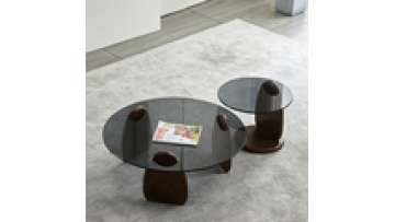 European modern simple living room home furniture grey glass round coffee table1