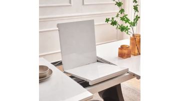 Modern Extendable White High-Gloss MDF Dining Table with Sculptural Pedestal Base