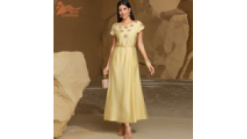 2025 New Champagne Wall Satin Evening Dress Arab Hand Sewn Diamond Abaya Dubai Robe Short Sleeve Abaya Muslim Women Long Dresses1