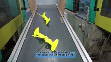 Production of injection molded parts for sewage t
