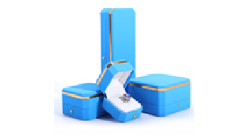 Hanhong octagonal metal button jewelry packaging box custom logo blue PU leather gift wrap jewelry box1