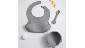 Cute colorful Silicone baby bowl suction with spoon and bib for kids1