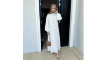 Daily Lace Middle East Plain Women's Muslim Jalabiya Dubai Fashion Abaya Dress Islamic Loose Robe with Lantern Sleeves Tassels1
