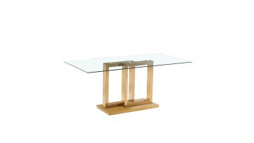 TL-21SD04 Luxury Glass Dining Table with Gold Stainless Steel Base 180cm