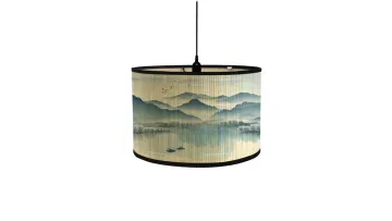 Handwoven Bamboo Pendant Lampshade/Classic Printed Bamboo Hanging Light Cover1