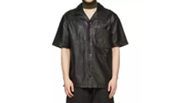 Custom Logo Leather Button Up Short Sleeve Shirt Boxy Fit Blank Tee Shirts for Men1