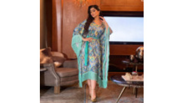 Elegant Soft Fabric Printed Abaya Maxi Dress Wholesale Dubai for Women Flare Sleeve Muslim Dress1