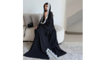 Muslim Women Abaya Black Robe with Scarf MAXI Length Long Sleeve Floral Elegant Clothing for Daily Wear Abaya1