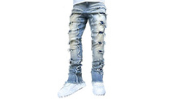 Custom Blue Vintage Wash Skinny Stacked Jeans Men Digital Screen Print Jeans For Man1