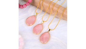 New Fashion Natural Crystal Jewelry Charm Gemstone Pendant Rose Quartz Necklace  for Woman1