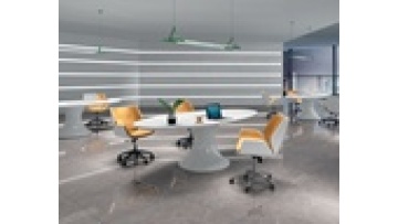 Modern Office Furniture White Leather Glass Marble Top White U Shape Wooden Cafe Table and Chairs Designer Oval Conference Table1