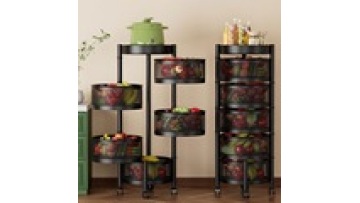 Steel Multi-Layer Kitchen and Living Room Storage Rack Floor-Standing Fruit Snack Vegetable Basket Holder Rotating Design1
