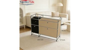 19-0319 Modular 2-Color Sideboard Cabinet Modern Storage Console with Stainless Steel Frame Adjustable Feet for Living Room Dining Room