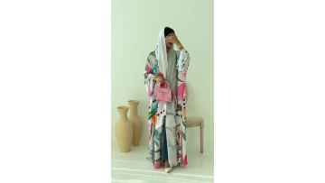 Floral Printed Open Abaya With Hijab (1)