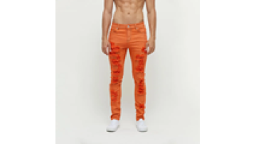 Latest Design Custom Laser Print Men Ripped Orange Jeans Slim Fit Cotton Pants1
