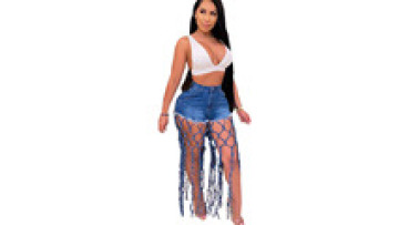 2022 Fashion Womens Tassel Trousers Jeans  Women Pants Solid Color Hollow out denim shorts1