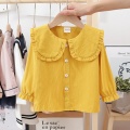 Girls Blouses Cotton Shirts Jacquard Kids Flare Sleeve Tops Ruffles Collar Spring Autumn Clothes Baby Girls Blouse Tee Camisa