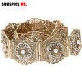 SUNSPICE-MS Antique Gold Metal Women Belt Chain With Rhinestones And Artificial Pearl Adjust Length Caftan Waist Belt For Dress
