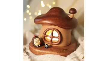 Mushroom Wood Night Lamp / LED Wooden Mushroom Lamp1