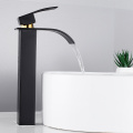 Single Handle Bathroom Basin Faucets Black Waterfall Basin Sink Faucet Hot Cold Mixer Tap Single Hole Wide Spout Vessel Sink Tap