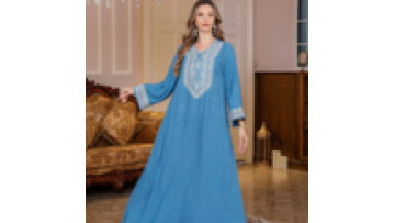Embroidered Long Sleeve Abaya Muslim Fashion Loose Robe Ramadan Jalabiya Evening Abaya with Rhinestones1