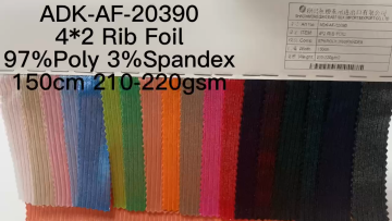 China supplier polyester spandex shiny glitter foil print knitted  ribbed sweater rib fabric for garment1