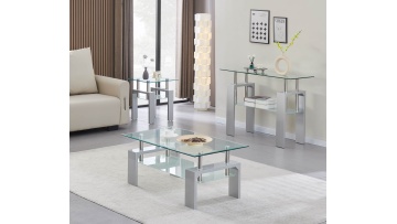 Stylish Glass Coffee Table Set with Metal Frame & Lower Shelf - Modern Nesting Tables for Living Room Decor | VOGUE Inspired Design