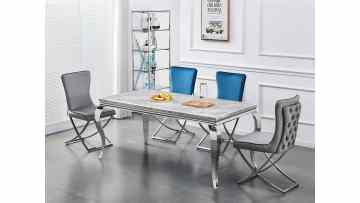 TL-21SD06 Modern Marble Dining Set with Velvet Chairs & Silver Stainless Steel 180cm