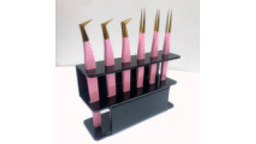 Fiber Tip Lash Tweezers Set - Stainless 90 Degrees Eyelash Extension Tweezers with Diamond Grip (Pink)1