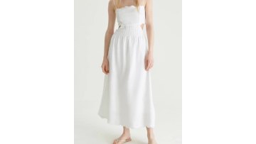 Scallop Edge Linen Suspender Dress