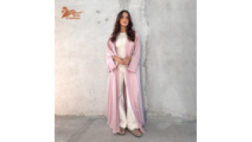 Wholesale Abaya Robe Plain Color Islamic Clothing Elegant Fashionable Dubai Abayas Long Sleeves Satin Muslim Dress Open Abaya1