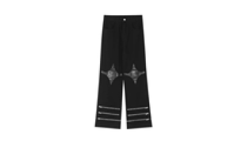 Leather Embroidered Patch baggy Jeans Men Custom Black Baggy Cotton Denim Pants1