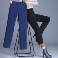 OUMENGKA Women Winter Warm Pants Velvet Thick Trousers High Waist Elastic Long Stretch Straight Casual Pants Plus Size S-4XL