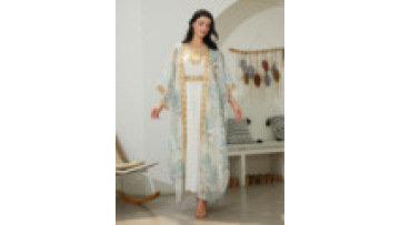 Embroidered Tulle Cardigan Jalabiya Set Dubai Muslimah Sequined Floral Abaya Dress for Eid1