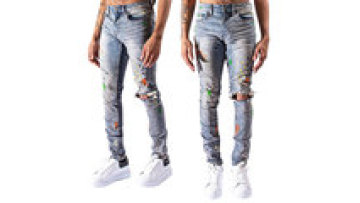New Style Men's Ripped Pants Printed Skinny Black Jeans tapered Denim Biker Pants1