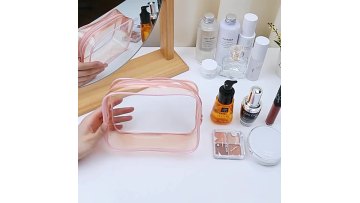 Custom Logo Waterproof Transparent PVC Zip Bag Make Up Gift Travel Pink Toiletry Bag Fashion Clear Plastic Cosmetic Makeup Bags1