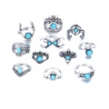 11 pieces Turquoise Ring Set women's finger joint retro women's girl Bohemian silver joint youth Halloween party daily gift