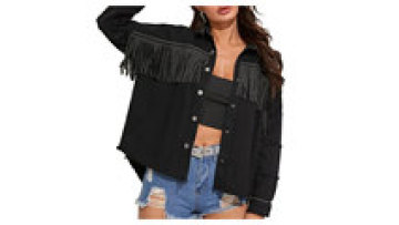 Women Denim Jacket Casual Fashion Button Up Fringe Tassel Frayed Distressed Ripped Crop Jeans Denim Jacket1