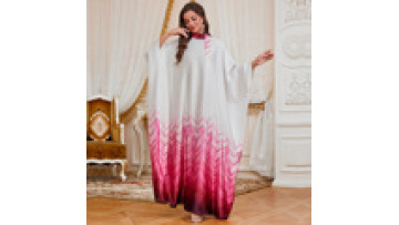 Modern Stand Collar Bat Sleeve Abaya Dubai Gradient Design Long Sleeve Kaftan Dress for Women1