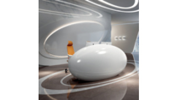 Unique Custom Modern Wood Salon Gym Hotel Exhibition Hall Lobby White Oval Reception Desk1