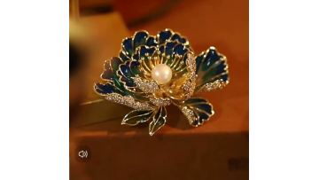 Peony Openwork Enamel Pearl Brooch