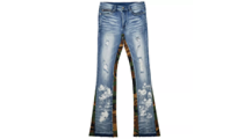 Custom Stack Painted Ripped Distressed Washed Flared Jeans Pants for Men New Fashion1