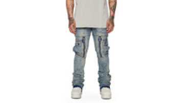 Custom Cargo Pocket Stack Skinny Stack Jeans For Man Vintage Acid Wash Cargo Men's Jeans1