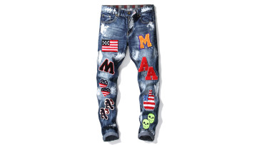 New Arrival Punk Streetwear Clothes Straight Fit Regular Crazy Colorful Embroidery Patchwork Ripped Distressed Biker Mens Jeans1