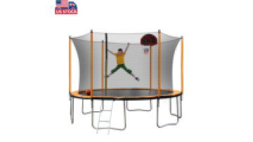USA warehouse delivery Outdoor Orange 12ft  Trampoline with Basketball Hoop and Ladder ASTM CPC approved1