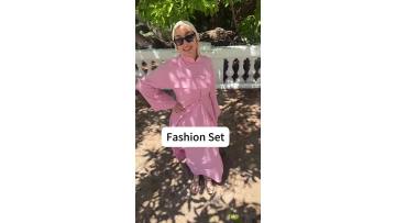 Elegant Stand Collar Button Two-Piece Abaya Set