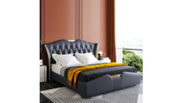 Light luxury antique design king size bed frame modern hotel bedroom furniture up-holstered queen size leather bed1