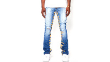 Men Blue Jeans Custom Letter Printing Slim Fit Denim Pants Ripped Men Stacked Jeans1